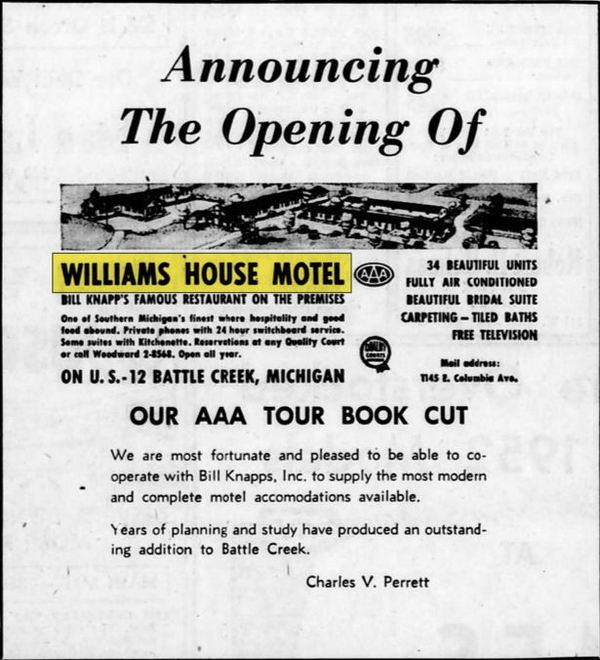 Williams House Motel - Apr 1956 Opening Ad